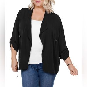 Belldini Plus Drawstring Waist Woven Cardigan Jacket Black Women Size 1X